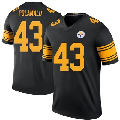 Men's Legend Troy Polamalu Pittsburgh Steelers Black Color Rush Jersey