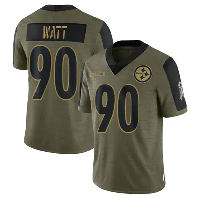 Men's Limited T.J. Watt Pittsburgh Steelers Olive 2021 Salute To Service Jersey