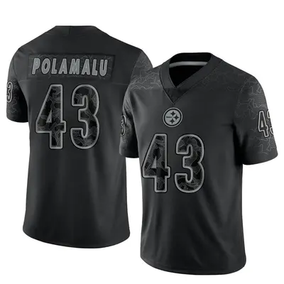 Men's Limited Troy Polamalu Pittsburgh Steelers Black Reflective Jersey