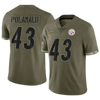 Men's Limited Troy Polamalu Pittsburgh Steelers Olive 2022 Salute To Service Jersey