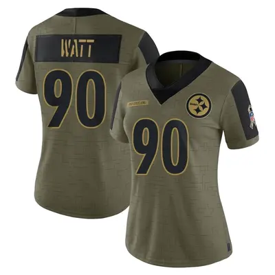 Women's Limited T.J. Watt Pittsburgh Steelers Olive 2021 Salute To Service Jersey