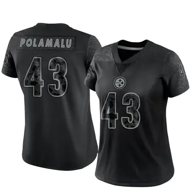 Women's Limited Troy Polamalu Pittsburgh Steelers Black Reflective Jersey