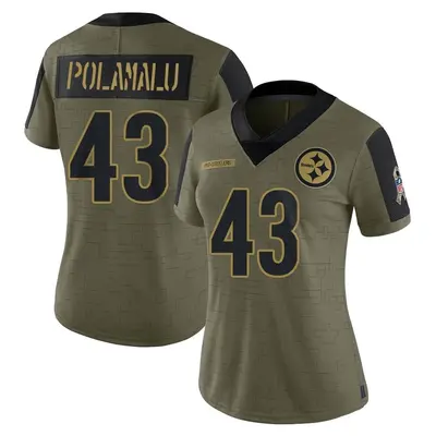 Women's Limited Troy Polamalu Pittsburgh Steelers Olive 2021 Salute To Service Jersey